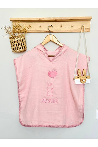 JUNİPERUS Kişiye Özel Organik %100 Pamuk Multı Müslin Kapşonlu Plaj Çocuk Bebek Panço Bornoz Banyo Havlu