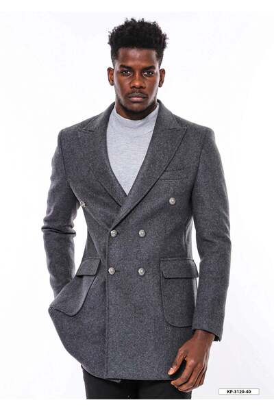 Wessi Füme Metal Düğmeli Kruvaze Kaban - Wessi