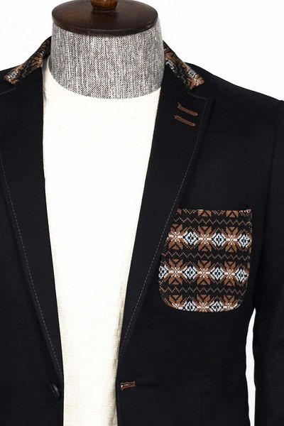 Wessi Black Men's Knitted Collar Jacket - Double Button - Wessi