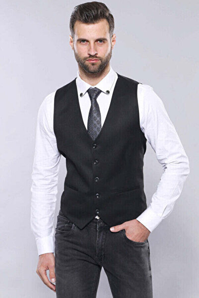 Wessi Düz Siyah Slim Fit Yelek Ceket Set - Wessi