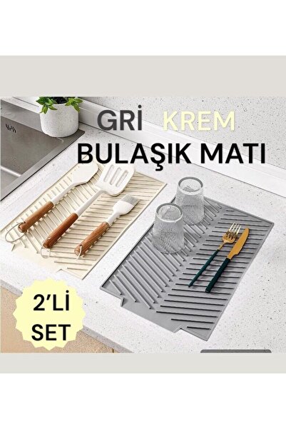 Bayev 2 Adet BULAŞIK Kurutma Matı Büyük Boy Krem ve Gri 44 X 33 Cm Silikon Bu...
