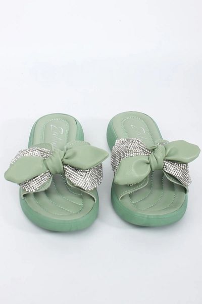 SUNSTEP Καλοκαιρινές παντόφλες Aqua Green Sugy - με λεπτές ταινίες και πέτρινες λεπτομέρειες