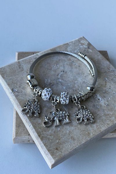 Jaida Moda Gray Elephant Charm Women's Steel Bracelet - Figured Design