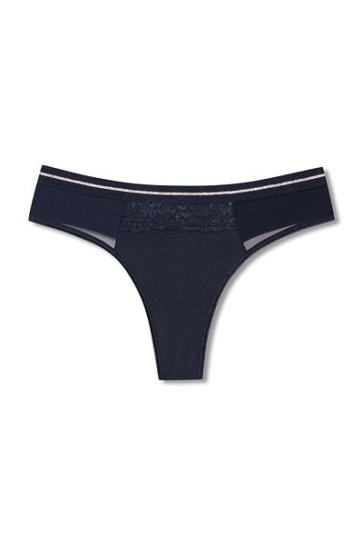 HNX Interlock Fabric Lace and Tulle Detailed Women's Thong