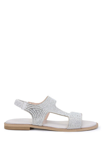 Tamer Tanca صندل نسائي جلد طبيعي رمادي - تصميم مسطح