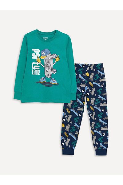 LC Waikiki Σετ πιτζάμες LCW Kids Boy - Crew Neck, εμπριμέ, μακρυμάνικο