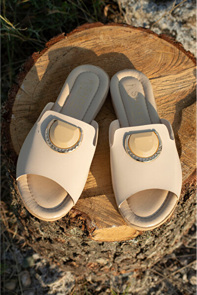 only my store Daily Cream Buckle Home and Beach Slippers - Dowry Slippers