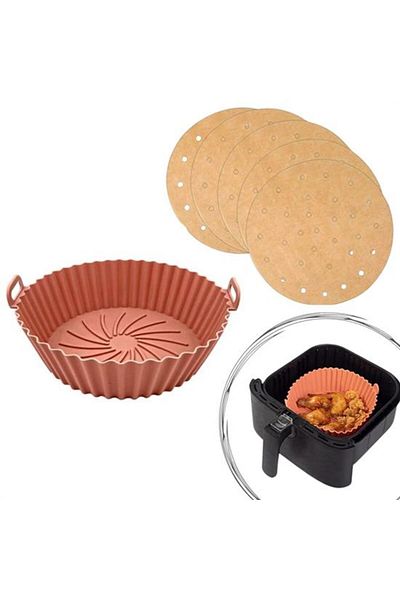 5DM 20 Cm and 100 Pieces of Air Fryer Baking Paper - Silicone Baking Mat Plate with Round Holes