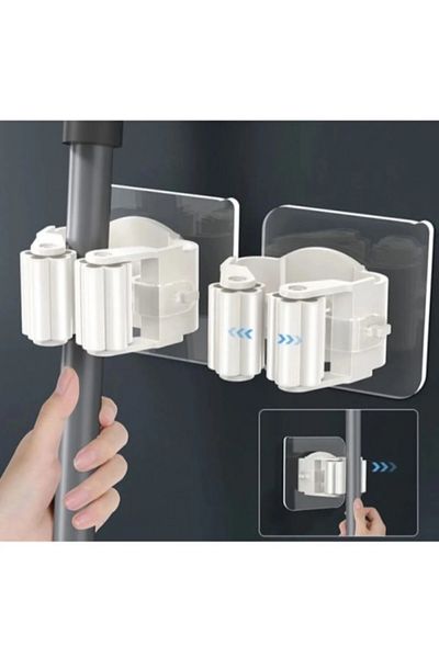 evinizin vitrini 2 Pieces Self Adhesive Wall Mounted Stick Mop Holder Mop Hanger