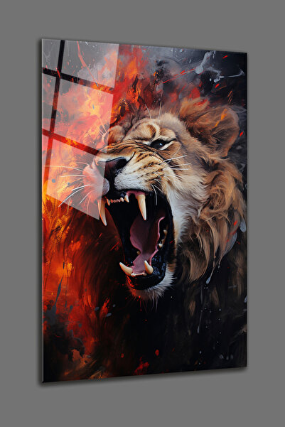 BV DEKOR Αφηρημένο Γυάλινο Πίνακα με Θέμα τον Βρυχώμενο Λιοντάρι - Γυάλινος Π...