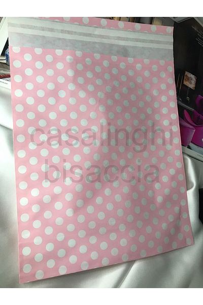 bisaccia Pink Polka Dot Gift Wrap with Tape 25x30 Cm - 10 Pieces