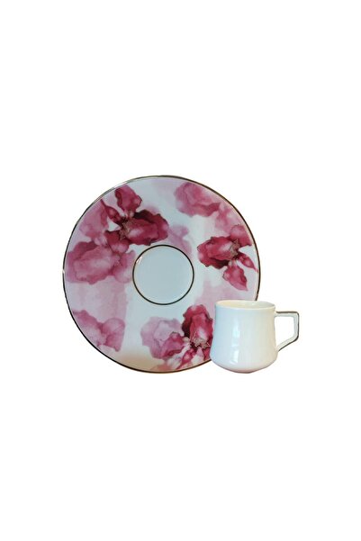 Aryıldız Evaliza Pembe Çiçek Double 6 Kişilik Kahve Fincan Takımı