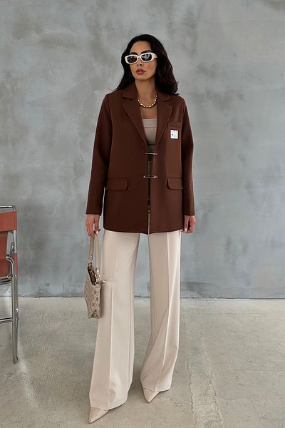 Ortaya Çık Brown Hook Detail Design Blazer Jacket