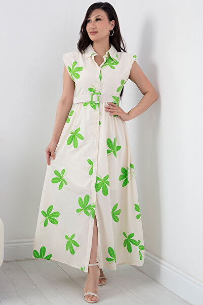 PULLIMM Linen Dress - Padded and Buttoned, Model NY4259