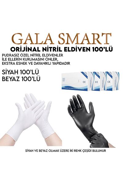 gala smart Gloves Nitrile - Pack of 100, Black Color, Size M