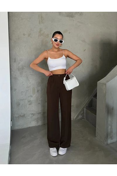My Blog Braune Palazzo-Hose mit doppelter Bügelfalte