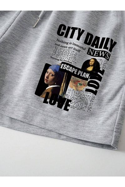 MOCHALAT CANDLES City Printed Γκρι και Μαύρο Σορτς 2 τεμαχίων