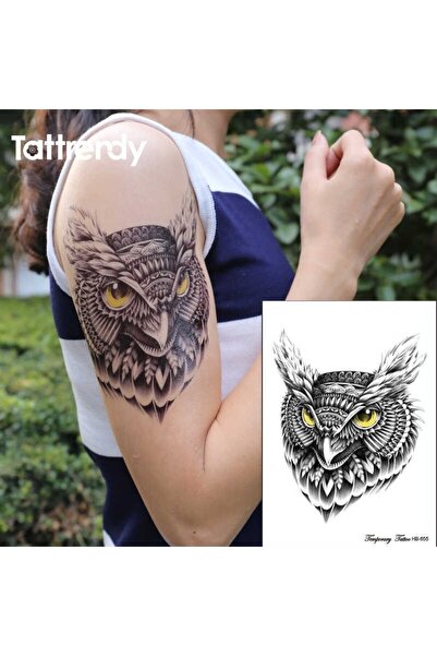 Tattoo Gerçekci Geçici Renkli Baykuş Desenli Dövme Etiket Kadın Erkek Kol Bacak