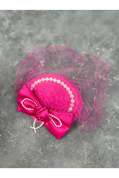 Limelia Șapcă de mireasă roz - Pălărie de costum cu design cu fundă și detali...