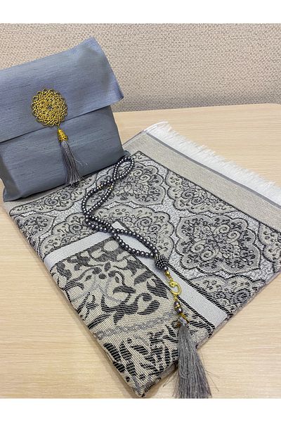 AYHANHOME 3-Piece Gift Dowry Prayer Beads Prayer Rug Set - With Slub Bag