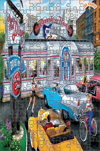 Teona Ahşap Amerikada'ki Arabalı Restaurant Çift Katlı Çerçeveli Asılabilir Ahşap Puzzle 150 PARÇA 20X30