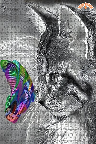 Teona Ahşap Kedicik ve Kelebek Dekoratif Çift Katlı Çerçeveli Asılabilir Ahşa...