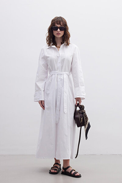 Manuka Poplin Ecru Dress - Epaulet Detailed