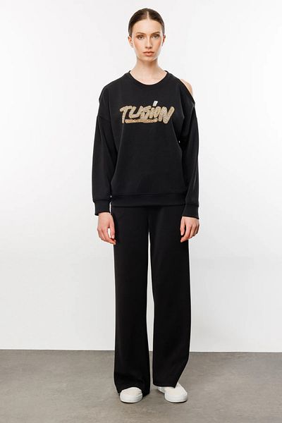 On Fashion Stone Detailed Open Shoulder Sweat