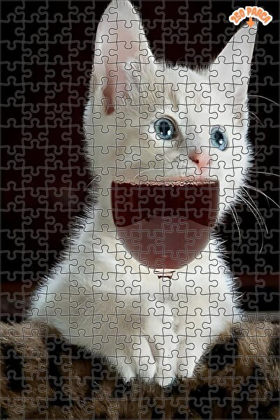 Teona Ahşap Kedi ve Şarap Dekoratif Çift Katlı Çerçeveli Asılabilir Ahşap Puz...