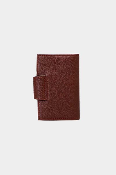 Grande 827 Claret Red Accordion Card Holder - Genuine Leather, Vertical Snap Wallet