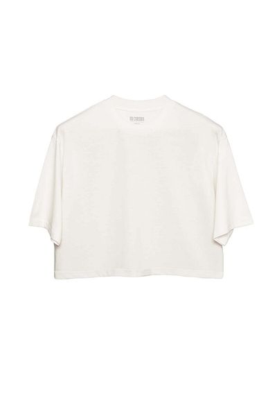 Coredra Tricou crop oversize colorat ecru pentru femei