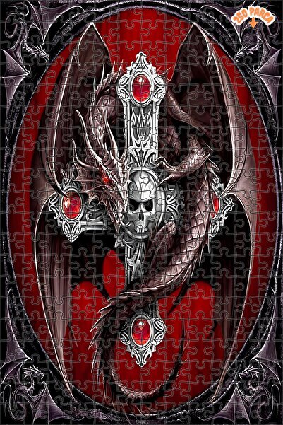 Teona Ahşap Korkunç Kafatası Ejderhası Dekoratif Çift Katlı Çerçeveli Asılabi...