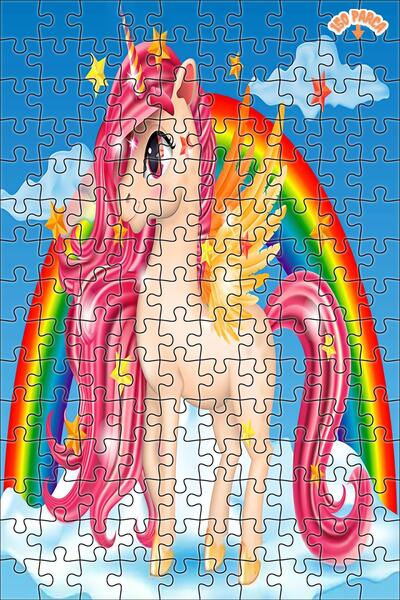 Teona Ahşap Mutlu gökkuşağı tek boynuzlu at Çift Katlı Çerçeveli Asılabilir A...