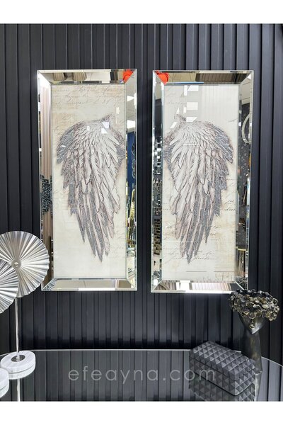 Efe Ayna GÜMÜŞ KANAT-GÜMÜŞ AYNA TABLO SETİ-30x70cm (30x70 x 2 adet tablo)