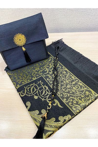 AYHANHOME 3-Piece Gift Dowry Prayer Beads Prayer Rug Set - With Slub Bag