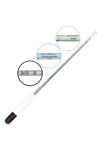 Zürih Ticaret Alkolmetre Üç Skalalı Hidrometre - Bira ve Şarap Hidrometresi - Uzunluk: 35,5 cm - Yüksek Kaliteli
