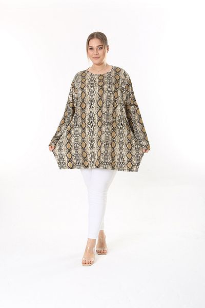XL Modam Long Sleeve Snake Patterned Lycra Women's Tunik