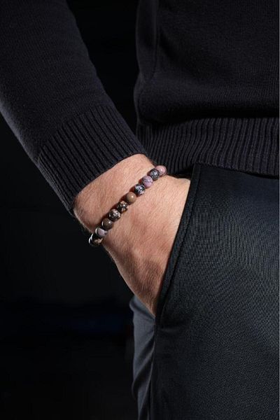 Ssilhoutte Doğaltaş Certified Natural Stone Rhodonite Men's Women's Gift Bracelet Unisex 8mm 100% Original Product