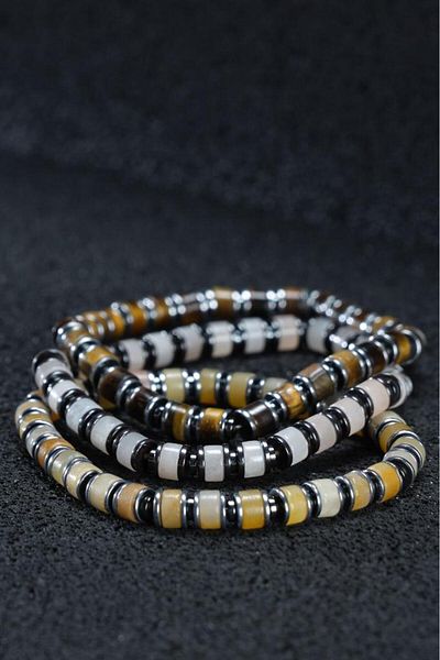 Ssilhoutte Doğaltaş Certified Agate Stone Tiger's Eye Pink Quartz Hematite Stone Natural Stone Combination Gift Men's Bracelet