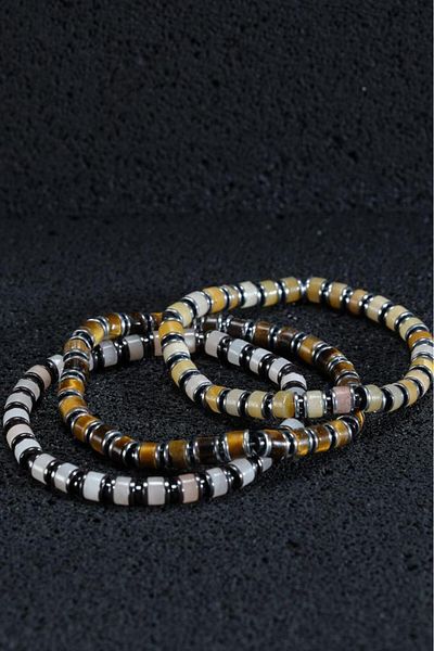Ssilhoutte Doğaltaş Certified Agate Stone Tiger's Eye Pink Quartz Hematite Stone Natural Stone Combination Gift Men's Bracelet