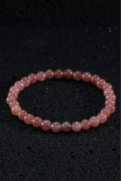 Ssilhoutte Doğaltaş Stylish Minimalist Women's Bracelet - Natural Stone, Strawberry Quartz, 6 Mm, Certified Gift