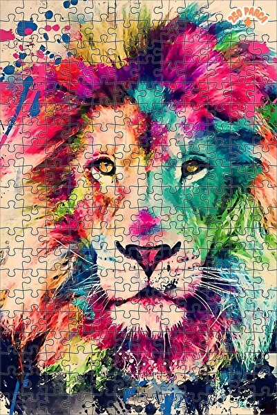 Teona Ahşap Renkli Aslan Dekoratif Çift Katlı Çerçeveli Asılabilir Ahşap Puzz...