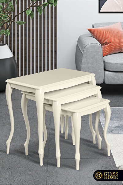 Guiss Home LEON Krem Lake 3’lü Gürgen Lükens  Ayak Mdflam Tabla Zigon Sehpa