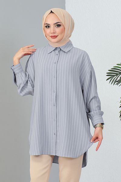 MODAQU Gray Striped Casual Shirt