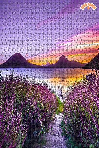 Teona Ahşap Mor Göl Dekoratif Çift Katlı Çerçeveli Asılabilir Ahşap Puzzle 10...