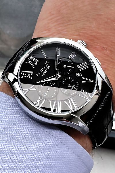 Ferrucci Men's Black Leather Band 3 ATM Waterproof Wrist Watch - Gift Bracelet FRE2046C5