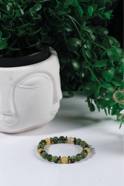Ssilhoutte Doğaltaş Certified Natural Stone Bracelet for Women and Men Jade Stone and Citrine Peace Bracelet 8mm Gift