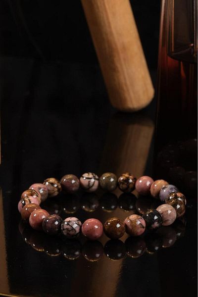 Ssilhoutte Doğaltaş Certified Natural Stone Rhodonite Men's Women's Gift Bracelet Unisex 8mm 100% Original Product
