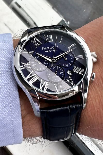 Ferrucci 3 Atm Waterproof Navy Blue Men's Wristwatch and Bracelet Set - Leather Cord FRE2046C3