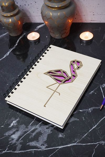 markcat Flamingo Figured A5 Memory Notebook - Ξύλινο κάλυμμα, χωρίς γραμμή